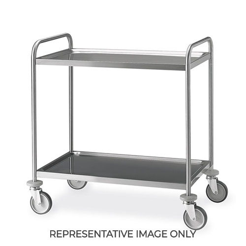 Carrello inox, 2 piani stampati cm 80x50, 2 ruote frenate