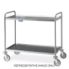 Carrello inox, 2 piani stampati cm 100x50, svuotarifiuti, ruote elastiche, 2 frenate