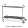 Carrello inox, 2 piani stampati cm 120x60, svuotarifiuti, ruote elastiche, 2 frenate