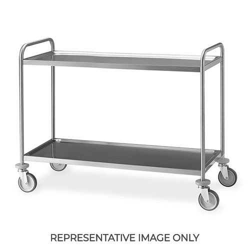 Carrello inox, 2 piani stampati cm 120x60, ruote elastiche, 2 frenate