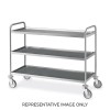 Carrello inox, 3 piani stampati cm 120x60, svuotarifiuti, 2 ruote frenate