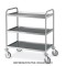 Carrello inox saldato, 3 piani stampati cm 80x50, ruote elastiche, 2 frenate