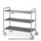 Carrello inox, 3 piani stampati cm 100x50, svuotarifiuti, ruote elastiche, 2 frenate