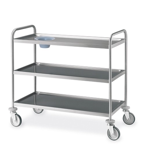 Carrello inox, 3 piani stampati cm 100x60, svuotarifiuti