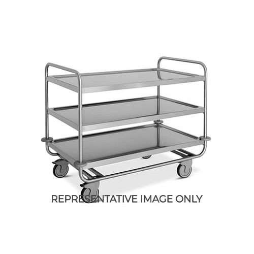 Carrello inox portata 200 kg, 3 piani stampati cm 100x60, svuotarifiuti