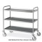 Carrello inox saldato, 3 piani stampati cm 100x60, ruote elastiche, 2 frenate