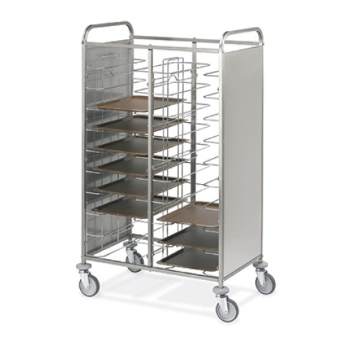 Carrello portavassoi universale, pannelli laterali inox, 20 vassoi