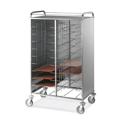 Carrello portavassoi universale, pannellato inox, 20 vassoi