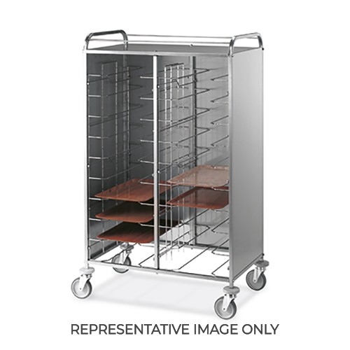 Carrello portavassoi universale, pannellato inox, 24 vassoi