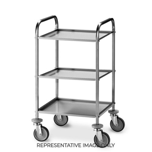 Carrello di servizio inox, 3 piani cm 47x44x1,5h, 2 ruote frenate