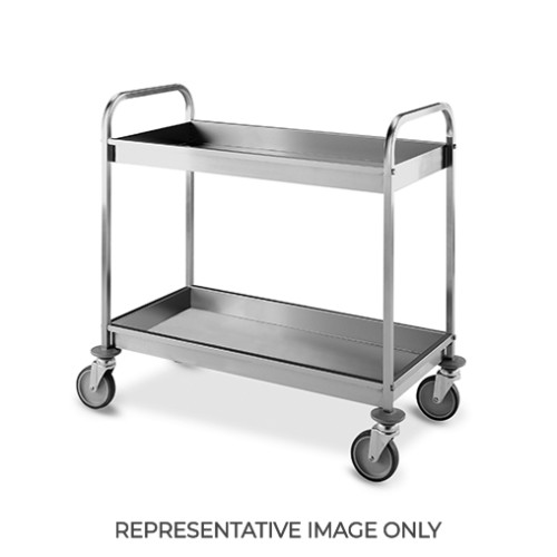 Carrello di servizio inox, 2 piani cm 87x44x6,5h, 2 ruote frenate