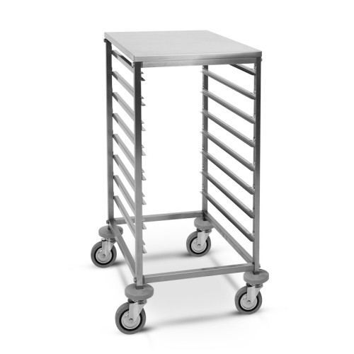 Carrello portateglie 8xGN 1/1, guide a "C", piano superiore inox