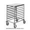 Carrello portateglie 8x60x40, guide a "L", piano superiore inox, 2 ruote frenate