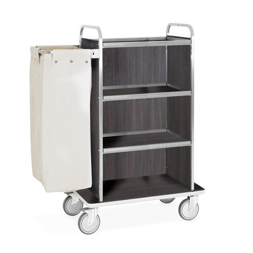 Carrello portabiancheria, 4 piani cm 70x45, pannelli su tre lati, rovere tabacco, ruote elastiche, 2 frenate