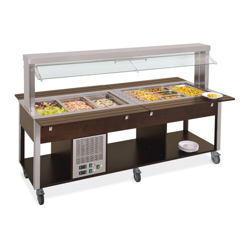 Buffet misto GN 6/1, 3 caldi-3 freddi, parafiato mobile, illuminazione a led, tinto wengé