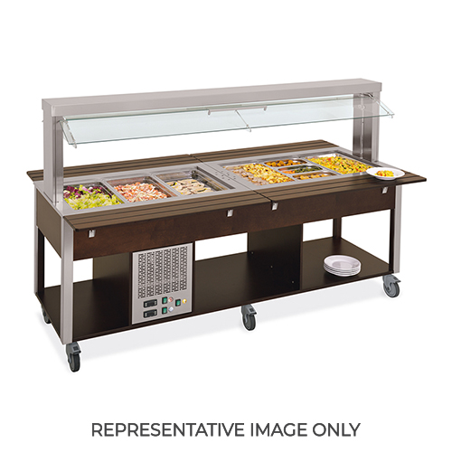 Buffet misto GN 5/1, 3 caldi-2 freddi, parafiato mobile, illuminazione a led, tinto rovere