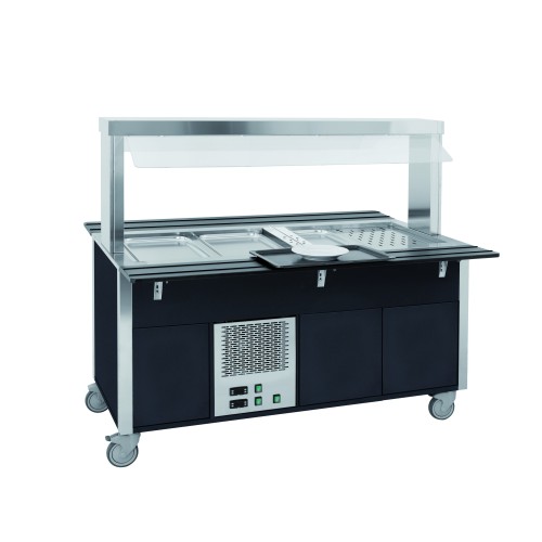 Buffet misto GN 4/1, 2 caldi-2 freddi, parafiato fisso, armadiato, illuminazione a led, nero