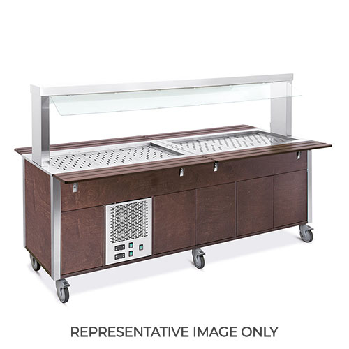 Buffet misto GN 5/1, 3 caldi-2 freddi, parafiato fisso, armadiato, illuminazione a led, tinto wengé