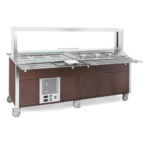 Buffet misto GN 6/1, 3 caldi-3 freddi, parafiato mobile, armadiato, illuminazione a led, nero